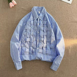 Men's Clothing Spring Summer New Weave Long Sleeve Lapel Korean Version Solid Color Striped Printed Trend Casual Shirts