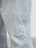 Light Blue Jeans Men Y2K Solid Color Embroidered Straight-leg Pants Button Pocket Washed Trousers A160