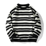 Lazy Retro Striped Sweater Men Women Autumn Winter Thick Knit Casual Embroidered Knit Pullover Sweater Jacket Couple