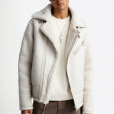 Original - Men's Retro Imitation Fur All-in-one Car Jacket Thick Coat Black Beige Zipper Coat