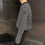 Korean Style Men's T-shirts Round Collar Striped Long Sleeve Contrast Color Causal Tops Pullover Male Loose Tee