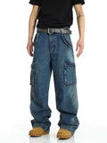 Vintage Men's Baggy Denim Trousers New Big Pocket Y2K Harajuku High Street Hip Hop Jeans Casual Stretch Fabric Denim Pants