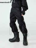 Spring Autumn Long Loose Casual Baggy Black Wide Leg Pants Men with Elastic Waist Luxury Designer Emo Clothing