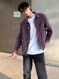 Purple Denim Jacket Men Spring Autumn Japanese Fashion Vintage Lapel Loose Casual Chic Handsome Long Sleeve Harajuku Simple Cozy