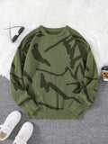 New Popular Spring Autumn Graffiti Jacquard Pattern Pullover Sweater Casual Round Neck Contrast Color Knitted Men's Pullover