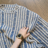 Fashionable Striped Knitting Sweaters Men Autumn Streetwear Y2K Loose O Neck Long Sleeve Knit T-shirts Mens Vintage Sweater Tops