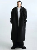 Autumn Winter Long Oversized Warm Soft Black Trench Coat Men with Shoulder Pads Loose Casual Korean Fashion Overcoat