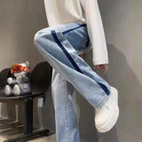 Man Cowboy Pants Straight Vintage Men's Jeans Patchwork Trousers Wide Leg with Pockets Original Casual Japanese Street Style Y2k