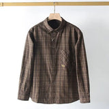 Men's Clothing Autumn Japanese Style Vintage Casual Plaid Button Up Shirt Trendy Simple Long Sleeve Loose Tops Camisas De Hombre