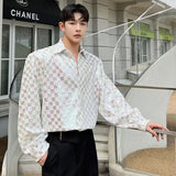 Spring Korean Style Men's Shirts Embroidery Design Male Long Sleeve Single Breasted Shirts Turn-down Collar