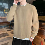 Man Clothes Pullovers Round Collar Knitted Sweaters for Men Solid Color Plain Green Crewneck Cotton Thick Winter Elegant Baggy S