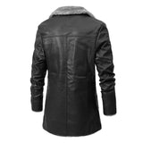 Men Winter Long Thick Fleece PU Leather Jacket Mens Streetwear Casual Business Clothing Porcket Leather Jackets Coat Outwear Men