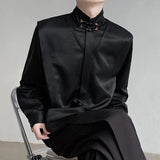 Chinese Style Men's Shirt Knot Button Stand Collar Long Sleeve Spring New Fashion Versatile Solid Color Clothing