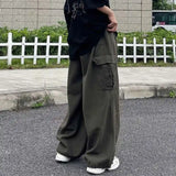 Fashion Casual Street Cargo Pants Men Japanese High Street Harajuku Straight Tube Loose Tide Hong Kong Style Retro Wide-Leg Pant