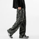 American Heavy Camouflage Jeans Men Y2k Spring And Autumn Retro Hiphop Straight Leg Overalls Army Green Wide Leg Mop Pants Tide