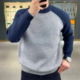 Autumn Winter Mens Sweaters Casual Warm Loose Fashion Patchwork Pullover Retro Harajuku Round Neck Knitted Bottoming Shirt