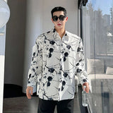 Chinese Style Men's Shirt Long Sleeve Printed Floral Male New Shirts Single Breasted Turn-down Collar Tops