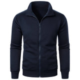 Men's casual sports zipper stand collar hoodie coat men's solid color cardigan