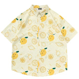 Fruit Lemon Print Summer Hawaiian Shirt Men Women Harajuku Vintage Loose Y2K Short Sleeve Aloha Shirt Korean Style Clothes