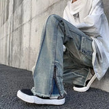 Y2k American Vintage Pants High Street Wash Jeans Men's High-End Sense Niche Design Micro-Horn Slim Straight Leg Pants Trend