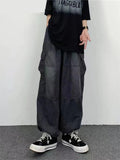 Autumn Harajuku Fashion retro High Street hiphop Pants Straight Wide Leg Pants Women Casual Loose Big Pockets Cargo Jeans