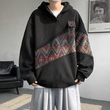 Korean Style Patchwork Men's Hoodie Contrast Color Pockets Casual Warm Male Fleece Sweatshirts  Autumn Winter