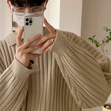 Autumn Clothing Men's Luxury Knitted Pullover Sweater Casual Korean Big Size Solid Color Long Sleeve Polo Collar Vintage Tops