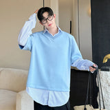 Niche Design Men's Sweatshirts Turn-down Collar Striped Patchwork Casual long sleeve Contrast Color Male Tops Autumn