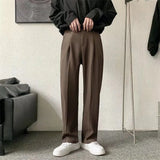 Brown/Black Suit Pants Men Fashion Society Mens Dress Pants Korean Loose Straight Casual Pants Mens Office Formal Trousers S-3XL