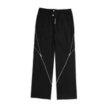 American Trendy Brand Men Black Zipper Design Slit Slightly Flared Pants Vertical Feeling Straight Casual Pants Retro Trousers