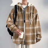 Spring Autumn Fashion Men's Plaid Jacket Coat Hooded Check Outerwear Breast Pocket Loose Casual Jackets for men