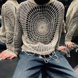 Y2k Clothes Spider Web Hollow Hole Design Trendy Men LGBT Streetwear Hooded Pullover Knit Top Sweater Mens Korean Fashion свитер