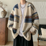 Men's Clothing Luxury Knit V Collar Patchwork Cardigan Sweater Coat Long Sleeve Korean Popular Leisure Oversized Knitwear M-3XL