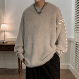 Panelled Baggy Pullovers Men Ulzzang Lazy Casual Knitwear Warm High Street Fashion Soft Plush Sweaters Daily Chic Свитер Мужской