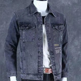 Denim Jackets Man Gray Jeans Coat for Men Wide Shoulders with Print Cargo Original Outwear Designer Loose of Fabric G Joker Y2k