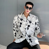 Chinese Style Men's Shirt Long Sleeve Printed Floral Male New Shirts Single Breasted Turn-down Collar Tops