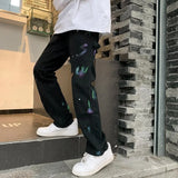 American Oldschool Pants High Street Ins Vibe Wind Harajuku Casual Street Personality Cargo White Wide-Leg Splash-Ink Jeans Man