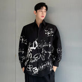 Loose Men's Shirt Turn-down Collar Long Sleeve Personalized Graffiti Printing Design Male Tops Korean New Male Tops