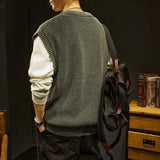 Solid Color Men's Clothing Waistcoat Sleeveless V Neck Plain Knit Sweater Male Vest Business Aesthetic Meme Mode Y2k Vintage Fun