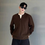 Winter Korean Crew Neck Knitted Fake Two Pieces Pullovers Men Casual Solid Color Button Fashion Goes Everything