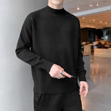 Autumn Winter Fashion Long Sleeve Half High Collar Solid Pullovers Men's Clothing Warm Simplicity Casual All-match Knitting Tops