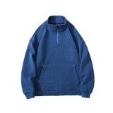 Klein Blue Men's Zipper Sweatshirts Solid Color Waffle Pullover Spring New Stand Collar Male Hoodies Fashion Clothes