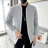 Autumn KPOP Fashion Style Harajuku Slim Fit Tops All Match Casual Jacket Outerwear Cardigan Solid Zipper Long Sleeve Sweaters