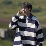 T Polo Shirts for Men Stripe Tops Sweatshirts Male Clothes Japan Baggy Designer Casual F Harajuku Fashion Winter Size S Emo New