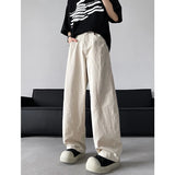 Korean Men's Casual Pants Trendy Solid Color Loose Straight Wide Leg Trousers Y2k Pantalones Hombre Baggy Overall Cargo Pants