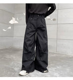 Men Pants Darkwear Pleats Loose Wide Leg Trousers Trend Solid Color New Autumn Fashion Pocket Male Japanese