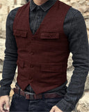 Suit Vest Brown Burgundy Herringbone Wool Tweed Vintage Steampunk Waistcoat Formal Business Vests For Men Wedding