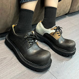 Cow Patterned PU Leather Men's Shoes Lace -up Contrast Color Casual Male Shoe Stylish Chunky Heels 2025 Spring 9C9231