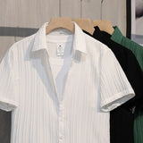 Summer Shirts For Men Short Sleeve Lightweight Thin Casual Shirts Striped Design Korean Style Tops Cool