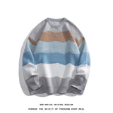 Autumn Winter Striped Patchwork Sweater Men Streetwear High Quality Mens Casual Loose Sweaters Warm Knitting Pullovers Men